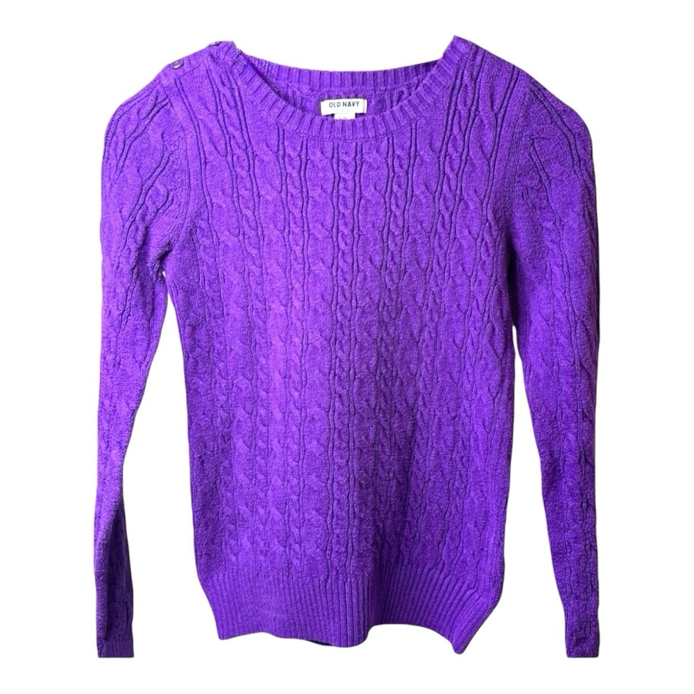 Old Navy Cable Knit Sweater Women's XS Purple Long Sleeve Pullover Crew Neck Top